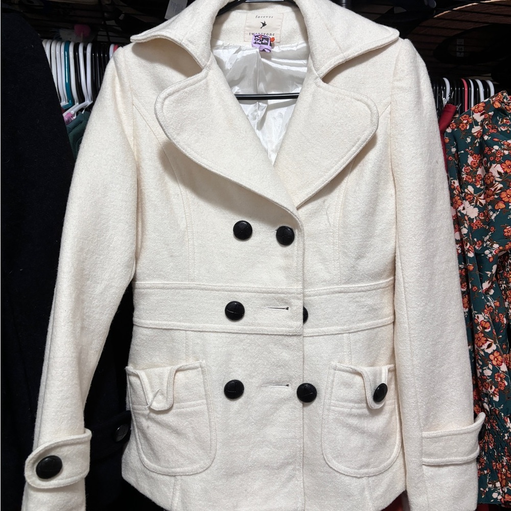 Forever 21 Cream Double-Breasted Pea Coat